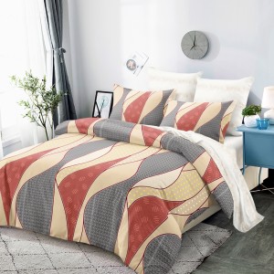 Lenjerie pat dublu,  FINET, cu elastic, 6 piese, Bej, Gri, Cărămiziu, Model Clasic