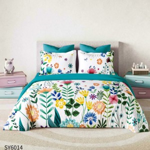 Lenjerie pat dublu,  FINET, Imprimeu Digital, cu ELASTIC, Alb, Albastru, Flori