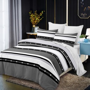Lenjerie pat dublu,  FINET, cu elastic, 6 piese, Gri, Dungi