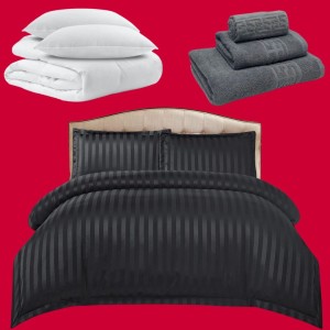 Pachetul Hotel EXPERIENCE: Lenjerie Pat Dublu, 4 piese din Damasc Finetat + Pilota 200x230cm + 2 Perne 50x70cm + 3 Prosoape din Bumbac, AT-131