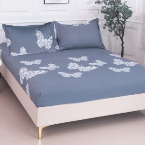 Cearșaf cu Elastic 180x200 cm + 2 Fețe de Pernă 50x70 cm, Gri, Fluturi