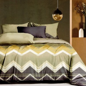 Lenjerie pat dublu, bumbac satinat, cu doua feţe, 4 piese, Grej, Muștar, Bleumarin, Zig-Zag