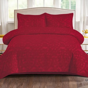 Lenjerie de Pat Premium, Bumbac Finet, Smocuri Brodate, 4 Piese, Nesifonabilă și Durabilă, Royal, Rosu