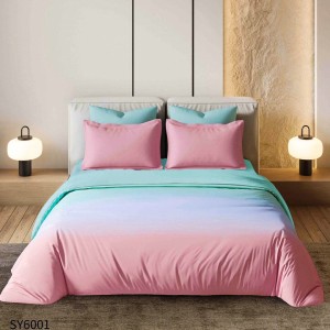 Lenjerie pat dublu,  FINET, Imprimeu Digital, cu ELASTIC, Bleu, Roz, Degrade