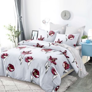 Lenjerie pat dublu,  FINET, cu elastic, 6 piese, Gri, Lalele