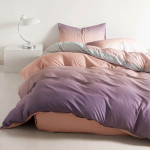 Lenjerie pat 1 PERSOANA,  FINET, 4 piese, cu ELASTIC, Mov, Piersica, degrade