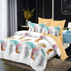 Lenjerie pat dublu,  FINET, cu elastic, 6 piese, Alb, Galben, Pene