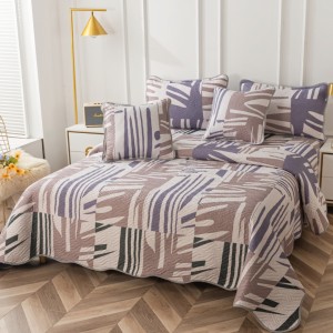 Cuvertură Pat Dublu, Bumbac Matlasat, 230x250 cm, 2 fete de perna 60x80cm, 2 fete de perna 55x55cm, Gri, Bej, Model Clasic