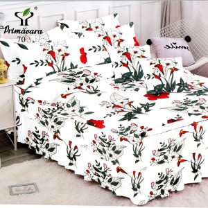 Lenjerie Premium Pat Dublu  FINET, 6 Piese – Volănașe Sofisticate, Fixare Perfectă cu Elastic, Alb, Verde, Flori