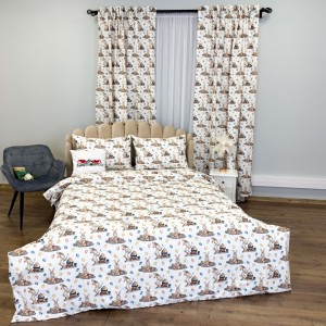 Set Lenjerie Pat Dublu 4 Piese + 2 Draperii 150x235cm din Bumbac Ranforsat – Confort și Eleganță, Fabricat în România, Alb, Iepurasi