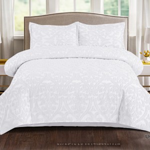 Lenjerie de Pat Premium, Bumbac Finet, Smocuri Brodate, 4 Piese, Nesifonabilă și Durabilă, Royal, Alb