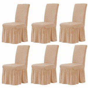 Set 6 Huse Elastice si Creponate Cu Volanase pentru Scaune, cafea cu lapte Set 6 Huse Elastice si Creponate Cu Volanase pentru Scaune, cafea cu lapte