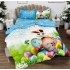 Lenjerie de Pat Dublu,  Finet, Imprimeu Digital, 4 Piese, Bleu, Verde, Iepuraș, Oua Colorate [7]