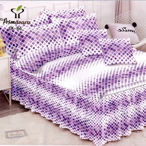 Lenjerie Premium Pat Dublu  FINET, 6 Piese – Volănașe Sofisticate, Fixare Perfectă cu Elastic, Alb, Mov, Romburi