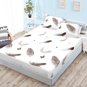 Cearsaf cu elastic, Bumbac FINET, 160x200cm, 2 fete de perne 50x70cm, Alb, Maro, Pene