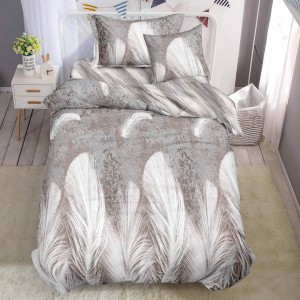 Lenjerie pat 1 PERSOANA,  FINET, 4 piese, cu ELASTIC, Grej, pene