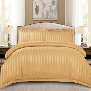 Lenjerie HoReCa, pat dublu, Damasc Finetat Deluxe cu Elastic, 4 piese, Bej Honey