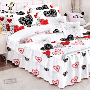 Lenjerie Premium Pat Dublu  FINET, 6 Piese – Volănașe Sofisticate, Fixare Perfectă cu Elastic, Alb, Roșu, Inimioare