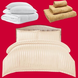 Pachetul Hotel EXPERIENCE: Lenjerie Pat Dublu, 4 piese din Damasc Finetat + Pilota 200x230cm + 2 Perne 50x70cm + 3 Prosoape din Bumbac, AT-101