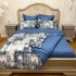 Lenjerie pat dublu,  FINET, cu elastic, 6 piese, Alb, Albastru, Model Clasic [10]