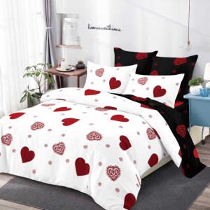 Lenjerie Pat Dublu, FINET, 6 piese, Alb, Negru, Inimioare