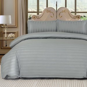 Lenjerie HoReCa, pat dublu, Damasc Finetat Deluxe cu Elastic, 4 piese, Gri