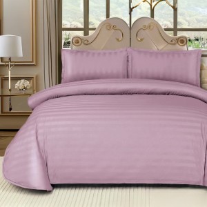 Lenjerie HoReCa, pat dublu, Damasc Finetat Deluxe cu Elastic, 4 piese, Lila