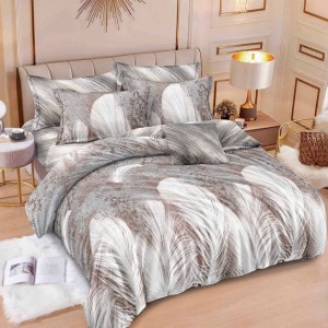 Lenjerie pat dublu,  FINET, 6 piese, cu ELASTIC, Bej, pene