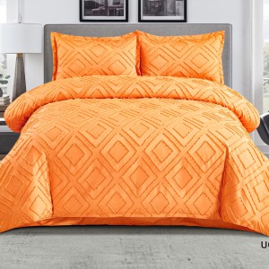 Lenjerie de Pat Premium, Bumbac Finet, Smocuri Brodate, 4 Piese, Nesifonabilă și Durabilă, Geometry, Portocaliu