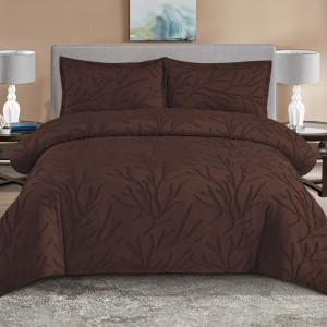 Lenjerie de Pat Premium, Bumbac Finet, Smocuri Brodate, 4 Piese, cu ELASTIC, Nesifonabilă și Durabilă, Tree, Maro