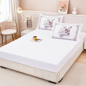 Cearsaf cu elastic, FINET, 160x200cm, UNI + 2 fete de perne 50x70cm, cu Model Floral, Alb