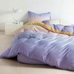 Lenjerie pat 1 PERSOANA,  FINET, 4 piese, cu ELASTIC, Lila, degrade