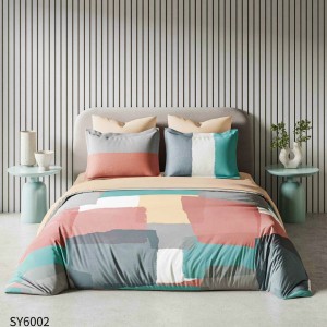 Lenjerie pat dublu,  FINET, Imprimeu Digital, cu ELASTIC, Gri, Roz, Bej, Verde, Forme Geometrice