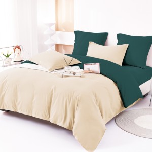 Lenjerie pat dublu, Bumbac FINET, 6 piese, Bicolor, Bej, Verde Lenjerie pat dublu, Bumbac FINET, 6 piese, Bicolor, Bej, Verde