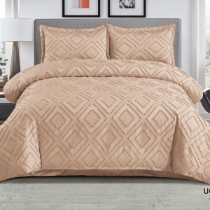 Lenjerie de Pat Premium, Bumbac Finet, Smocuri Brodate, 4 Piese, Nesifonabilă și Durabilă, Geometry, Cappuccino