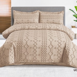 Lenjerie de Pat Premium, Bumbac Finet, Smocuri Brodate, 4 Piese, Nesifonabilă și Durabilă, Zig-Zag, Grej