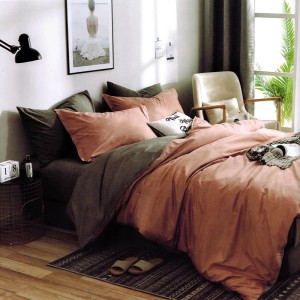 Lenjerie pat dublu, bumbac satinat, cu doua feţe, 4 piese,  Roz, Gri, Uni bicolor