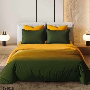 Lenjerie pat dublu,  FINET, Imprimeu Digital, cu ELASTIC, Galben, Verde, Degrade