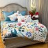 Lenjerie pat dublu,  FINET, Imprimeu Digital, cu ELASTIC, Alb, Albastru, Flori [11]