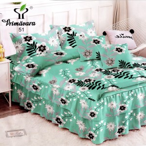 Lenjerie Premium Pat Dublu  FINET, 6 Piese – Volănașe Sofisticate, Fixare Perfectă cu Elastic, Bleu Aqua, Flori