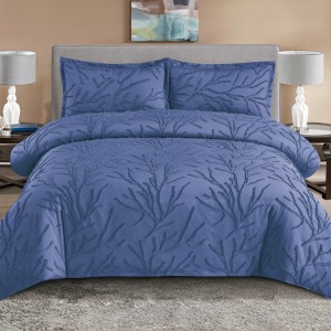 Lenjerie de Pat Premium, Bumbac Finet, Smocuri Brodate, 4 Piese, cu ELASTIC, Nesifonabilă și Durabilă, Tree, Albastru