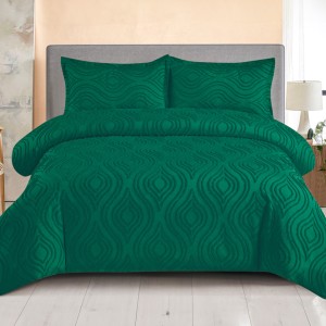 Lenjerie de Pat Premium, Bumbac Finet, Smocuri Brodate, 4 Piese, cu ELASTIC, Nesifonabilă și Durabilă, Eliana, Verde Smarald