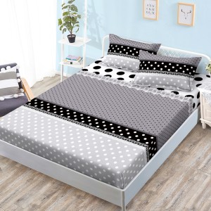 Cearsaf cu elastic, Bumbac FINET, 160x200cm, 2 fete de perne 50x70cm, Gri, Buline