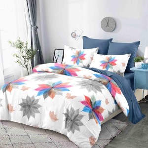 Lenjerie Pat Dublu,  FINET, 6 piese, Alb, Bleumarin, Gri, Roz, Flori din Frunze