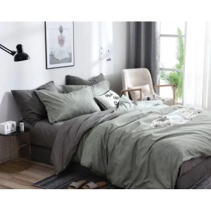 Lenjerie pat dublu, bumbac satinat, cu doua feţe, 4 piese,  Verde, Gri, Uni bicolor