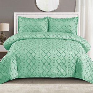 Lenjerie de Pat Premium, Bumbac Finet, Smocuri Brodate, 4 Piese, cu ELASTIC, Nesifonabilă și Durabilă, Elegance, Menta