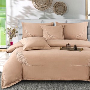 Lenjerie Pat Dublu, Bumbac Neted Fin, Broderie Rafinata, CEARSAF CU ELASTIC, 6 piese, Cappuccino