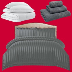 Pachetul Hotel EXPERIENCE: Lenjerie Pat Dublu, 4 piese din Damasc Finetat + Pilota 200x230cm + 2 Perne 50x70cm + 3 Prosoape din Bumbac, AT-83