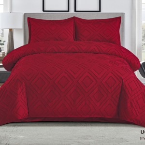 Lenjerie de Pat Premium, Bumbac Finet, Smocuri Brodate, 4 Piese, Nesifonabilă și Durabilă, Geometry, Rosu