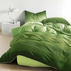 Lenjerie pat dublu, bumbac satinat,  cu elastic, Verde, degrade